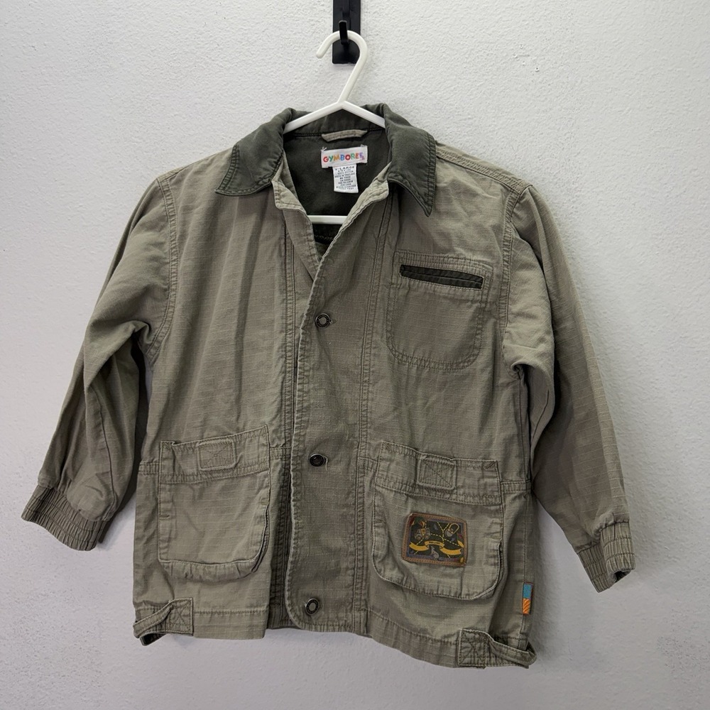 Vtg Gymboree Boys Ripstop Chore Safari Jacket Size 5-6 Rainbow Tag Pockets Tan